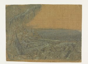 Távoli kilátás úttal és mohos ágakkal alkotó: Hercules Segers