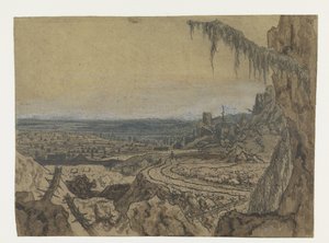 Távoli kilátás úttal és mohos ágakkal alkotó: Hercules Segers
