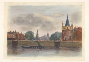 Kilátás a Schreierstorenre Amszterdamban alkotó: Herman Eduard Knaake (signed by artist)