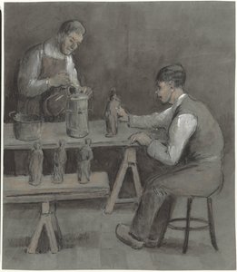 Két munkás figurákat készít alkotó: Herman Heijenbrock