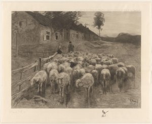 Pásztor és egy nő egy birkanyájjal alkotó: Herman Johannes van der Weele (signed by artist)