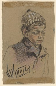 Fiú kabáttal és kalappal alkotó: Herman Kruyder (signed by artist)
