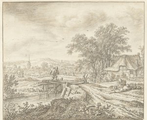 Dombos táj farmtal a híd mellett alkotó: Herman Saftleven