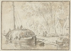 Szénabárka a parton alkotó: Herman Saftleven
