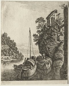 Két csónak egy szikla alatt kikötve, 1667.