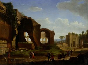 Róma látképe Vénusszal, a római templommal és a konstantinápolyi diadalívvel.