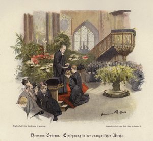 Konfirmáció az evangélikus templomban (színes metszet) alkotó: Hermann Behrens