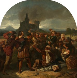 Epizód a német parasztháborúból (Helfenstein gróf égő kastélya lábánál, parasztok gúnyolták) alkotó: Hermann Eichler