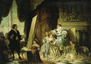 Van Dyck műtermében, amely Károly walesi hercegének, I. Károly fiának portréját festi, 1876 alkotó: Hermann Schneider