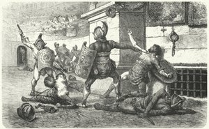 Gladiátorok harcolnak az arénában az ókori Rómában