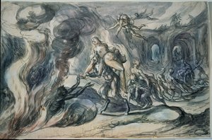 Eurydice az alvilágban (Eurydice a pokolban). Hermann Weyer festménye (1596-1621 körül). Akvarell és tus papírra, 20,9 x 32,2 cm