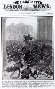 Harcok a liverpooli általános közlekedési sztrájknál, a „The Illustrated London News” címlapja, 1911. augusztus 19. (nyomtatott)
