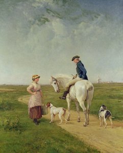 A tejeslány egy lovassal beszélget alkotó: Heywood Hardy