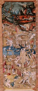 Flamand kárpit. Sorozat Négy gobelin Hieronymus Bosch nyomán. A földi gyönyörök kertje (Jardín de las Delicias). A sorozat negyedik kárpitja. Modell Hieronymus Bosch munkája ihlette. Gyártás Ismeretlen műhely, Brüsszel. 1560 előtt Fa