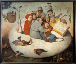 A koncert a tojásban Az alkímia szatírája, amelyet a filozófiai tojás jelképez. Hieronymus Van Aeken (Aken) festménye dit Jerome Bosch (1450-1516) 15. századi V. 1,08x1,26 m Lille, Muse des Beaux Arts. - A koncert a tojásban. Az alkímia szimm. szatírája