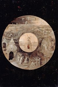 Szent János evangélista Patmosz hátoldalán. Krisztus szenvedése, c. 1505 alkotó: Hieronymus Bosch