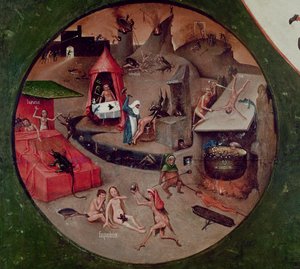 A hét halálos bűn és a négy utolsó dolog asztallapja, a pokol részlete, 1480 körül (olaj a panelen) alkotó: Hieronymus Bosch