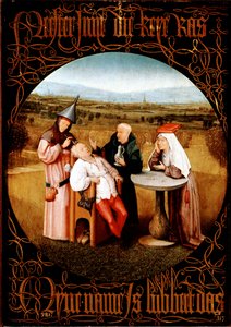 Az őrület kövének kinyerése (A kő kivágása vagy az ostobaság gyógymódja) – festészet alkotó: Hieronymus Bosch