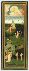 A Haywain: az Éden kertjét ábrázoló triptichon bal szárnya, 1500 körül (panel) alkotó: Hieronymus Bosch