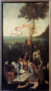 Egy csoport részeg őrült őrült színhelyének hajója. Hieronymus Van Aeken (Aken) festménye, Jerome Bosch (1450-1516) alkotó: Hieronymus Bosch