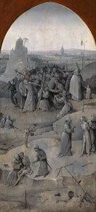Szent Antal megkísértése. Triptichon, hátlap: Krisztus keresztet hordozó, 1500-1501. alkotó: Hieronymus Bosch