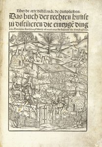 Címlap, gyógynövényfőzdéket illusztrálva tájképekkel alkotó: Hieronymus Brunschwig