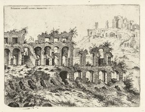 Kilátás a Colosseumra és a Palatinus-hegyre Rvinarvm palatii maioris, prospectvs 1 (cím az objektumon) Római romok (sorozat címe)