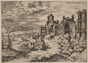 A Palatinus-dombon található romok panorámás kilátással alkotó: Hieronymus Cock