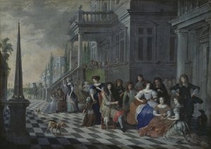 Egy palota előtt zenélő szereplők, 1672