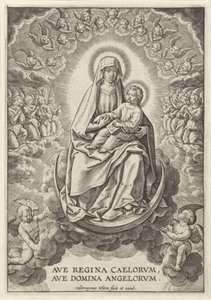 Mária a Krisztus-gyermekkel a Holdsarlón Ave Regina Caelorum, Ave Domina Angelorvm (cím a tárgyon)