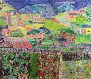Cabbages and Lillies Revisited, Guatemala, 2006 (festékek selyemen) alkotó: Hilary Simon