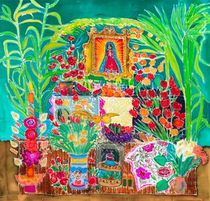 Shrine, Halottak napja, Oaxaca, 2023 (festékek selyemen) alkotó: Hilary Simon