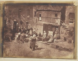[Fishergate, St Andrews, Nők és gyerekek csaliznak a vonalakon] alkotó: Hill and Adamson