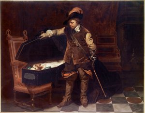 "Oliver Cromwell I. Stuart Károly koporsója előtt" (1649). Oliver Cromwell (1599-1658) bíróság elé állítja az angol királyt, akit 1649. február 9-én elítélnek és lefejeznek. Paul Delaroche (1797-1856) festménye