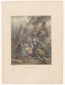 Anya gyászolja halálosan megsebesült fiát a csatatéren La douleur maternelle (cím a tárgyon) Litográfiai vázlatok (sorozat címe) Croquis lithographiques (sorozat címe)