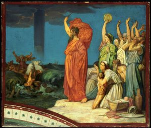 Mózes megparancsolja a vizeknek, hogy záruljanak össze az egyiptomi sereg felett alkotó: Hippolyte Flandrin