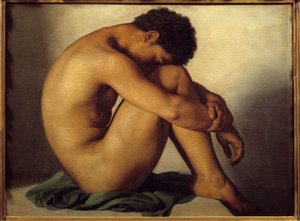 Tanulmány a meztelen fiatalemberről Hypolithe Flandrin (1809-1864) festménye
