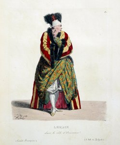 Henri Louis Cain francia színész Lekaint vagy Le Kaint (1729-1778) hívta Orosmane szerepében Voltaire Zaire (1694-1746) című drámájában a francia vígjátékban. Hippolyte Lecomte litográfiája (1781-1857) 19. századi magángyűjtemény