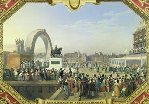IV. Henrik (1553-1610) szobrának újbóli felállítása a Pont Neuf-on, 1818. augusztus 25. alkotó: Hippolyte Lecomte