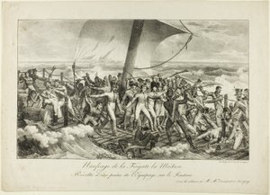 A Medúza Fregatt hajótörése. A legénység egy részének lázadása a tutajon alkotó: Hippolyte Lecomte