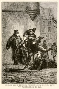 Rendetlen haja, kalap nélkül, lesújtva az utasokat, futott rajta Jules Verne (1828-1905) „Nyolcvan nap alatt a világ körül” című művéből, amelyet Louis metszett. alkotó: Hippolyte Leon (after) Benett