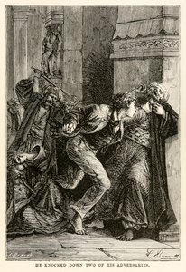 Leütötte két ellenfelét, Jules Verne (1828-1905) A világ nyolcvan nap alatt című művéből, Louis Dumont (sz. 1822) metszetéből, 1873. alkotó: Hippolyte Leon Benett