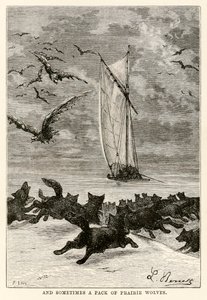 És néha egy falka prérifarkas, Jules Verne (1828-1905) nyolcvan nap alatt a világ körül című művéből, amelyet Louis metszett, 1873