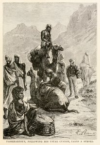 A Passepartout, szokásos szokása szerint, sétát tesz Jules Verne (1828-1905) Nyolcvan nap alatt a világ körül című művéből, amelyet Adolphe François Pannemaker (1822-1900) metszett, 1873