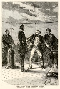 Kalóz! – kiáltott fel Andrew Speedy., Jules Verne (1828-1905) Nyolcvan nap alatt a világ körül című művéből, Louis Dumont (sz. 1822) metszete 1873.