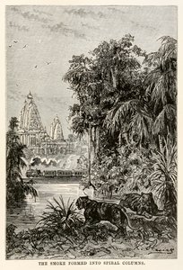 A füst spirális oszlopokká formálódott, Jules Verne (1828-1905) nyolcvan nap alatt a világ körül című művéből, 1873