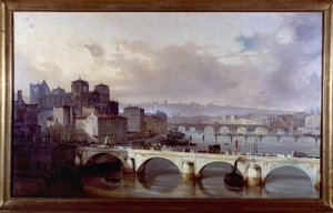 Felvonulás a lyoni érseki hídon - Hyppolyte Leymarie festménye, 1835-1840 körül, lyoni Gadagne Múzeum. alkotó: Hippolyte Leymarie