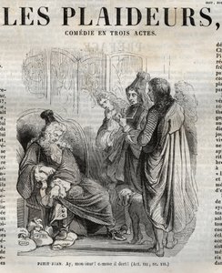Les Plaideurs (1668) vígjáték három felvonásban – metszet „Jean Racine műveibe” Pauquet illusztrálásával és Emile de La Bedolliere megjegyzésével – 1851