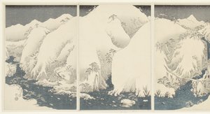 Hegyek és folyók a Kiso útvonalon Kisoji no yamakawa (cím az objektumon) Hó, hold és virágok (sorozat címe) Setsugekka (sorozat címe) alkotó: Hiroshige (I) , Utagawa