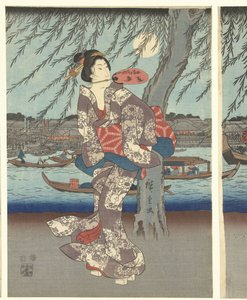 Híres helyek a keleti fővárosban: Élvezze az esti szellőt a Ryogoku-hídnál alkotó: Hiroshige (I) , Utagawa